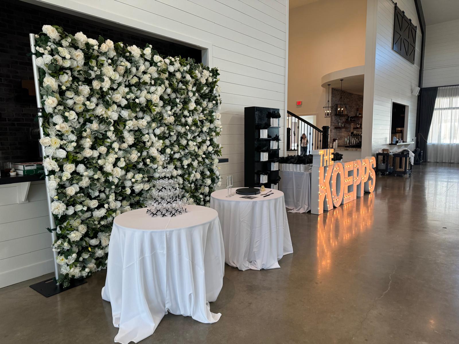 Flower wall setup in a venue space