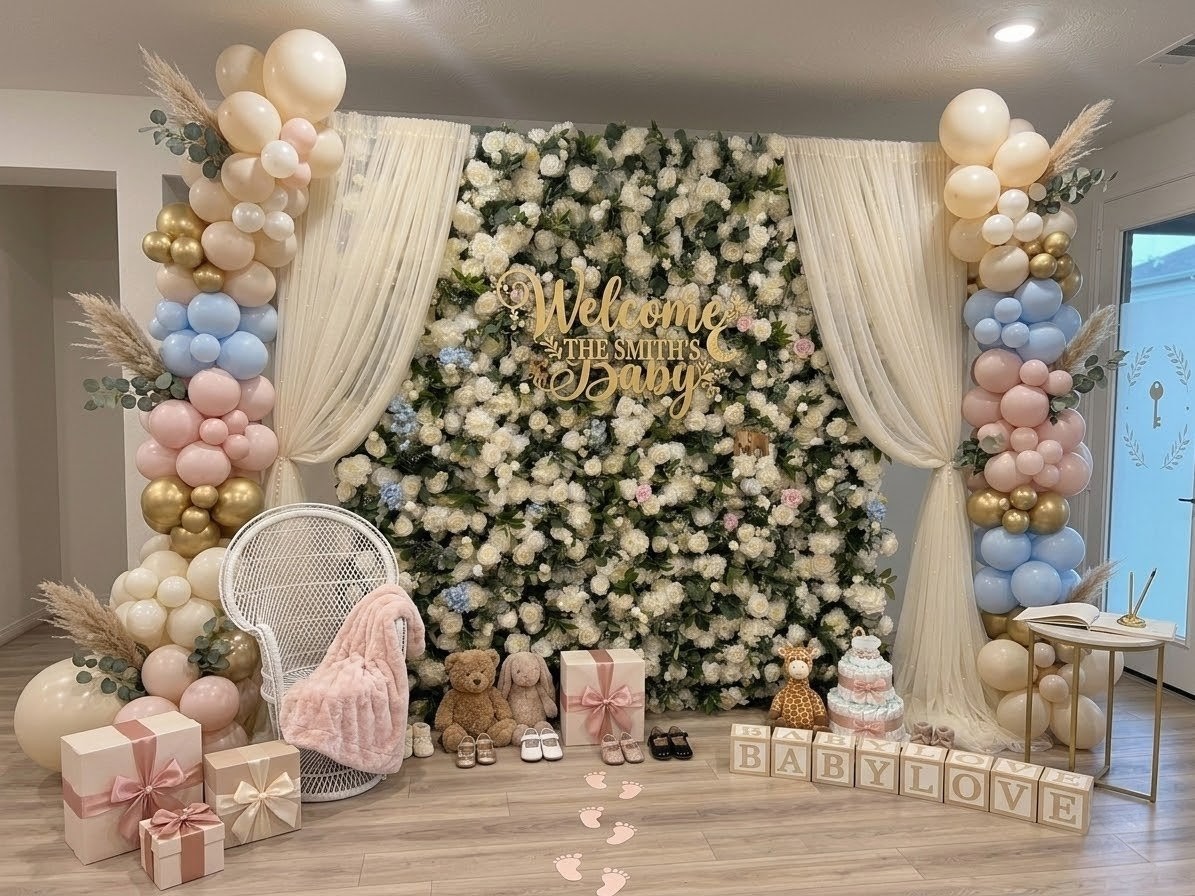 Baby shower flower wall